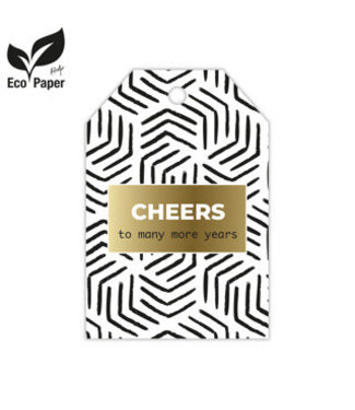 4A Label Card with English text “Cheers” | Colour: Black White | Width 5 centimetres | Height 8 centimetres | Per 20 labels