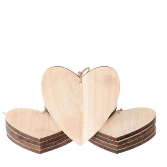 4A Houten Hart Hanger Decoratie | Kleur: Lichtbruin | Lengte 15 centimeter | Per 10 harten