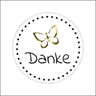 4A Étiquette de carte avec texte allemand “Danke” | Couleur : Blanc Naturel | Diamètre 39 millimètres | Par 500 étiquettes