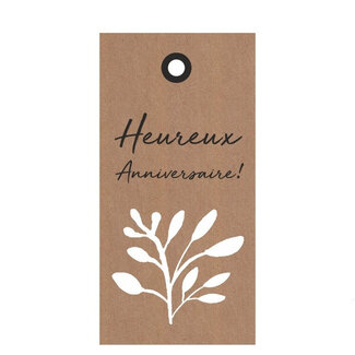4A Label Kaartje met Franse tekst “Anniversaire” | Kleur: Bruin | Breedte 5 centimeter | Hoogte 10 centimeter | Per 20 labels