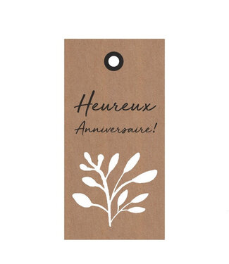 4A Label Card with French text “Anniversaire” | Colour: Brown | Width 5 centimetres | Height 10 centimetres | Per 20 labels