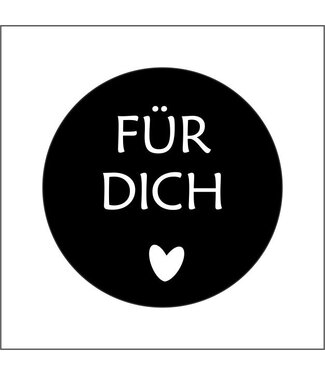 4A Étiquette autocollante avec texte allemand “Für Dich” | Couleur : Noir | Diamètre 39 millimètres | Par 250 autocollants