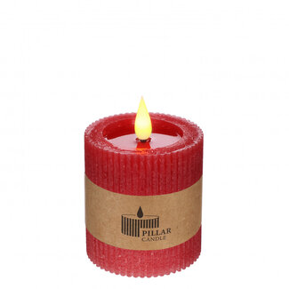 4A Bougie Cylindrique Cannelée LED | Couleur : Rouge | Diamètre 7 centimètres | Hauteur 7,5 centimètres | Piles AAA non incluses | Par 6 bougies