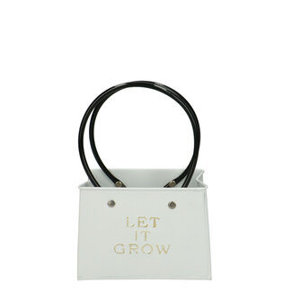 4A Zinc Flower Pot Planter Bag Shape Text “Let it grow” | Colour: Natural White | Height 11.5 centimetres | Length 14 centimetres | Width 7.5 centimetres | Per 6 flower pots