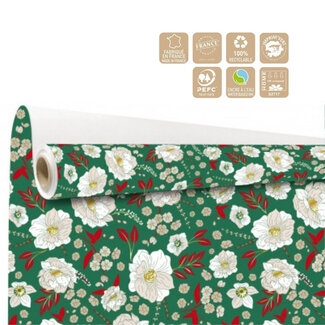 4A Papier en rouleau Motif floral “Olga” | Couleur : Couleurs mélangées Vert | Largeur 80 centimètres | Longueur 40 mètres | Par rouleau