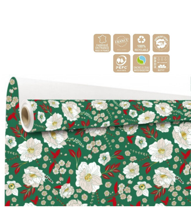 Papier en rouleau Motif floral “Olga” | Couleur : Couleurs mélangées Vert | Largeur 80 centimètres | Longueur 40 mètres | Par rouleau