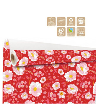 4A Papier op rol Bloemenmotief “Olga” | Kleur: Gemengde Kleuren Rood | Breedte 80 centimeter | Lengte 40 meter | Per rol