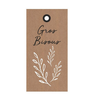 4A Label Card with French text “Bisous” | Colour: Light brown | Width 5 centimetres | Height 10 centimetres | Per 20 labels