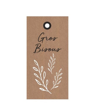 4A Label Card with French text “Bisous” | Colour: Light brown | Width 5 centimetres | Height 10 centimetres | Per 20 labels