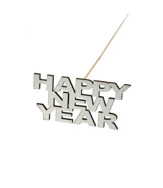 4A Einstecker „Happy New Year“ | Farbe: Silberfarben | Höhe 12 Zentimeter | Breite 6 Zentimeter | Länge Einstecker ± 50 Zentimeter | Pro 250 Einstecker