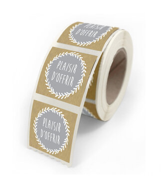 4A Etikett Aufkleber mit französischem Text „Plaisir D'Offrir“ | Farbe: Grau | Breite 40 Millimeter | Höhe 35 Millimeter | Pro 500 Aufkleber