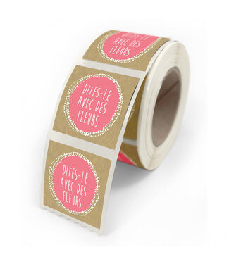 4A Label Sticker with French text “Fleurs” | Colour: Pink | Width 40 millimetres | Height 35 millimetres | Per 500 stickers