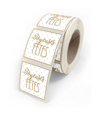 4A Label Sticker with French text “Joyeuses Fêtes” | Colour: Gold | Width 40 millimetres | Height 35 millimetres | Per 500 stickers