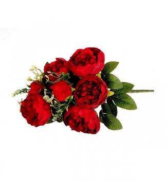 4A Pfingstrosenstrauß Kunstblumen | Farbe: Rot | Höhe ± 41 Zentimeter | Pro Strauß