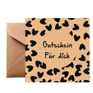 4A Geschenkgutschein mit Herz | Farbe: Hellbraun | Breite 13 Zentimeter | Höhe 13 Zentimeter | Pro 25 Gutscheine