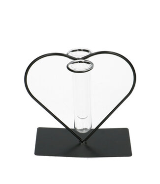 4A Heart Frame with 2 Tube Vases | Colour: Black | Length 15 centimetres | Tube vase diameter 3.5 centimetres | Per 6 hearts
