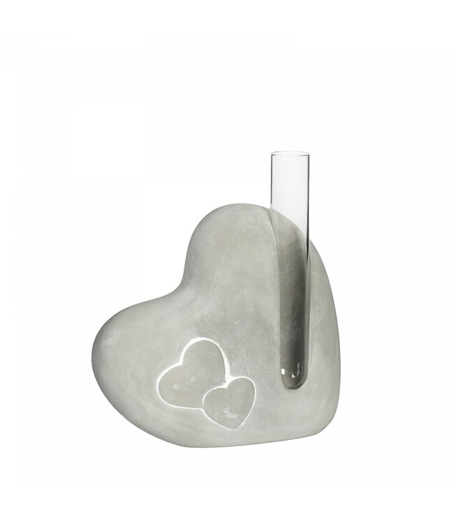 Wooden Heart with Tube Vase | Colour: Grey | Height 12.5 centimetres | Tube vase diameter 2 centimetres | Per 6 hearts