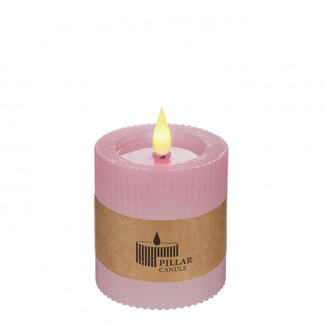 4A Ribbed LED Pillar Candle | Colour: Pink | Diameter 7 centimetres | Height 7.5 centimetres | Excluding AAA batteries | Per 6 candles