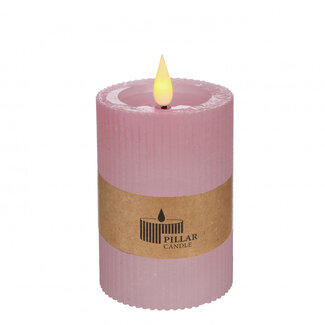 4A Bougie Cylindrique Cannelée LED | Couleur : Rose | Diamètre 7 centimètres | Hauteur 10 centimètres | Piles AAA non incluses | Par 6 bougies