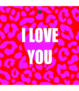 4A Etikettenschild mit englischem Text „I Love You“ | Farbe: Rosa | Breite 7 Zentimeter | Höhe 7 Zentimeter | Pro 20 Etiketten