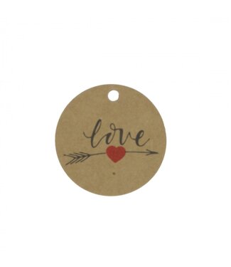 4A Label met tekst “Love” | Kleur: Lichtbruin | Diameter 5 centimeter | Per 50 labels