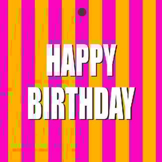 4A Etikett Karte mit englischem Text „Happy Birthday“ | Farbe: Rosa | Breite 7 Zentimeter | Höhe 7 Zentimeter | Pro 20 Etiketten