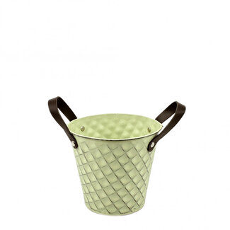 4A Pot de fleurs en zinc avec motif en losange | Couleur : Vert | Diamètre 15 centimètres | Hauteur 14 centimètres | Par 10 petits seaux