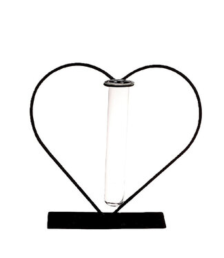 4A Heart with Glass Tube Vase | Colour: Grey | Length 14 centimetres | Width 6 centimetres | Height 19.5 centimetres | Per 8 hearts