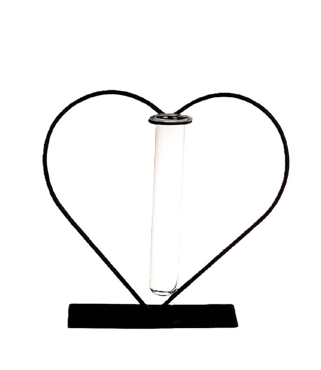 Heart with Glass Tube Vase | Colour: Grey | Length 14 centimetres | Width 6 centimetres | Height 19.5 centimetres | Per 8 hearts