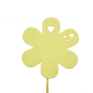 4A Fleur en bois sur tige | Couleur : Jaune | Diamètre 7 centimètres | Longueur ± 20 centimètres | Par 12 tiges