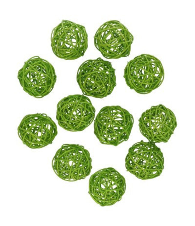 Balle en rotin | Couleur : Vert clair | Diamètre 6 centimètres | Commande par 12 balles