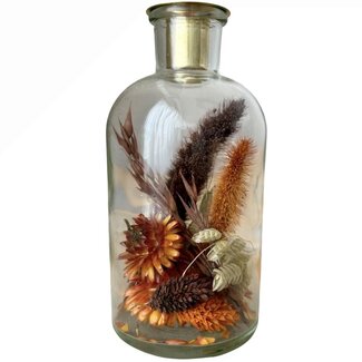 Dutch Dried Glazen kaarsenhouder met terracotta droogbloemen | Hoogte 16 centimeter
