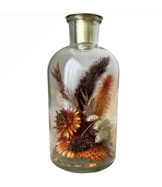 Dutch Dried Glas-Kerzenhalter mit Terrakotta-Trockenblumen | Höhe 16 Zentimeter