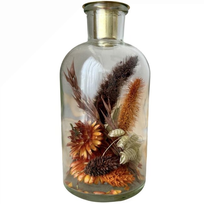 Glass candle holder with terracotta dried flowers | Height 16 centimetres