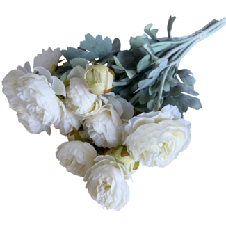 Dutch Dried Bouquet de Renoncules Fleurs Artificielles | Couleur : Blanc | Longueur : 50 centimètres | Par 5 fleurs