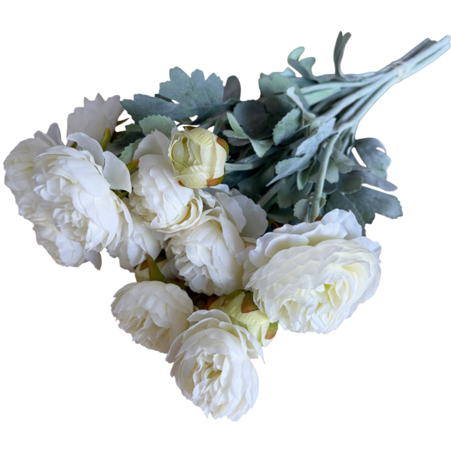 Bouquet de Renoncules Fleurs Artificielles | Couleur : Blanc | Longueur : 50 centimètres | Par 5 fleurs