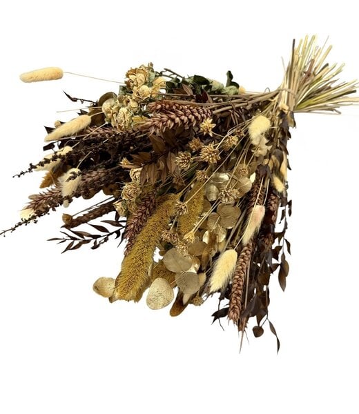 Dutch Dried Boeket droogbloemen Amber Glory | Lengte ± 60 centimeter | Met okergele en bruine droogbloemen