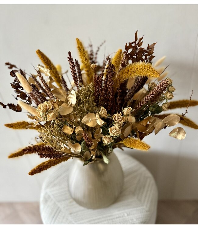 Trockenblumenstrauß Amber Glory | Länge ± 60 Zentimeter | Mit ockerfarbenen und braunen Trockenblumen