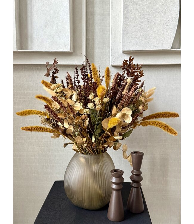 Boeket droogbloemen Amber Glory | Lengte ± 60 centimeter | Met okergele en bruine droogbloemen
