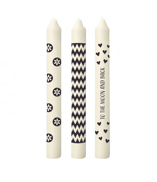 4A Candle Assortment "To the moon and back | Colour: Black White | Diameter 2.2 centimetres | Length 20 centimetres | Per 3 candles