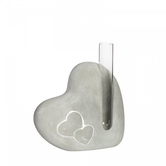 4A Glass Heart with Tube Vase | Colour: Grey | Height 12.5 centimetres | Tube vase diameter 2 centimetres | Per 6 hearts