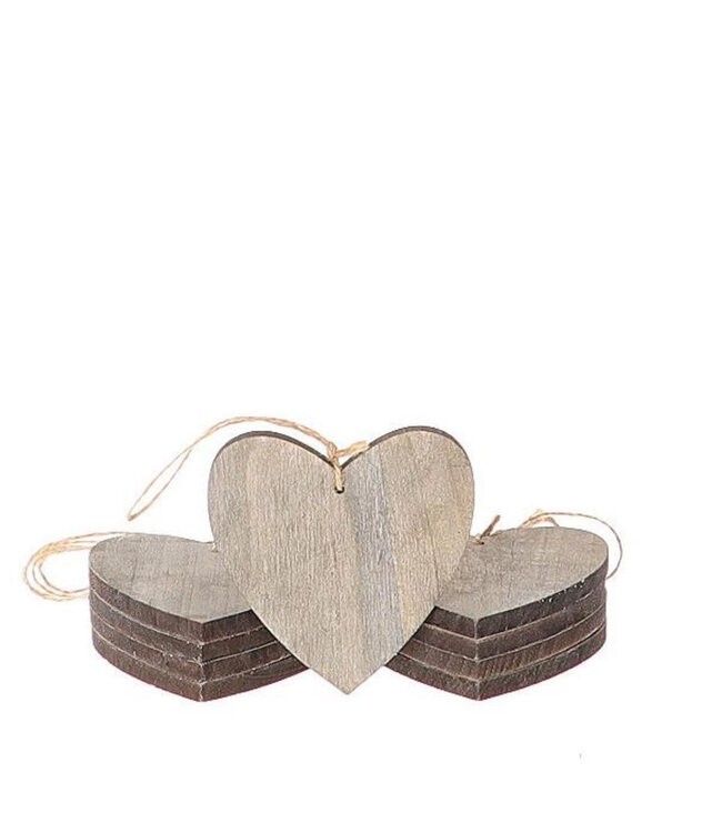 Décoration Pendentif Cœur en Bois | Couleur : Gris | Longueur 7 centimètres | Par 10 cœurs