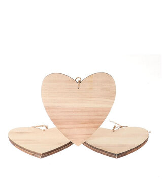 4A Décoration de Cœur en Bois | Couleur : Brun Clair | Longueur 25 centimètres | Par 5 cœurs