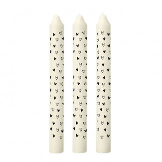 4A Bougie avec Cœurs | Couleur : Noir Blanc | Diamètre 2,2 centimètres | Longueur 20 centimètres | Par 3 bougies