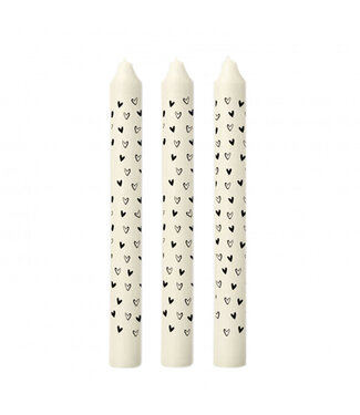 4A Kaars met Hartjes | Kleur: Zwart Wit | Diameter 2.2 centimeter | Lengte 20 centimeter | Per 3 kaarsen