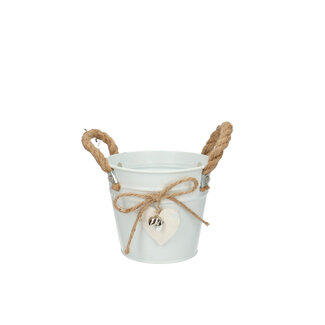 4A Seau en Zinc Cache-pot Pot de Plantes Cœur | Couleur : Blanc Naturel | Diamètre 13 centimètres | Hauteur 11,5 centimètres | Par 10 seaux
