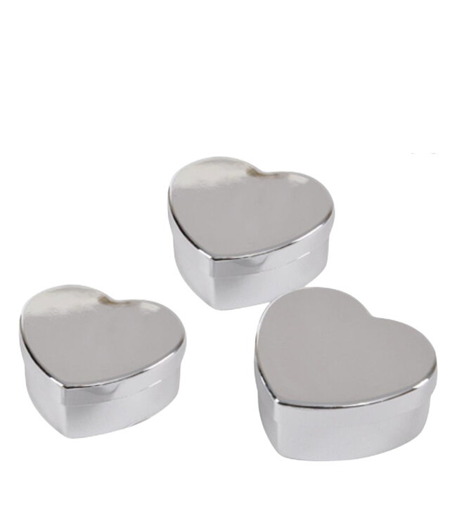 Boîte cadeau en forme de cœur | Couleur : argenté | Diamètre 6 centimètres | Par 3 boîtes