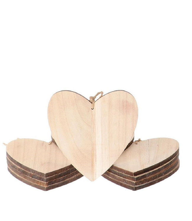 Décoration de Pendentif Cœur en Bois | Couleur : Brun Clair | Longueur 15 centimètres | Par 10 cœurs