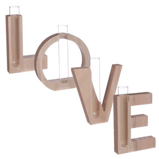 4A Lettres décoratives en bois "Love" avec petit vase | Couleur : Brun clair | Longueur 13,5 centimètres | Diamètre du vase 2 centimètres | Ensemble de 4 lettres | Par ensemble
