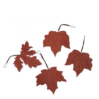 4A Houten Herfst Blad Hanger Decoratie | Kleur: Oranje | Lengte 8 centimeter | Breedte 8 centimeter | Per 4 hangers